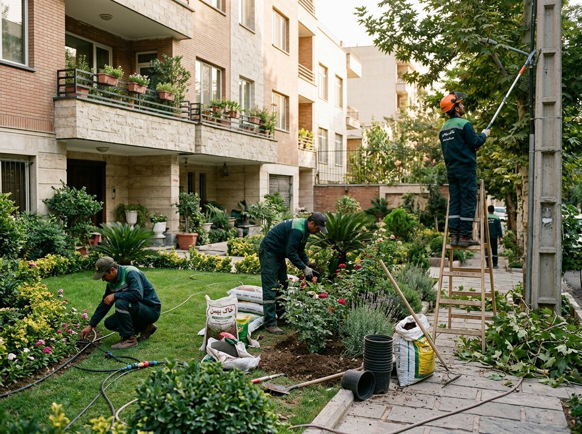 باغبان در حال ارائه‌ی برآورد هزینه‌ی خدمات باغبانی