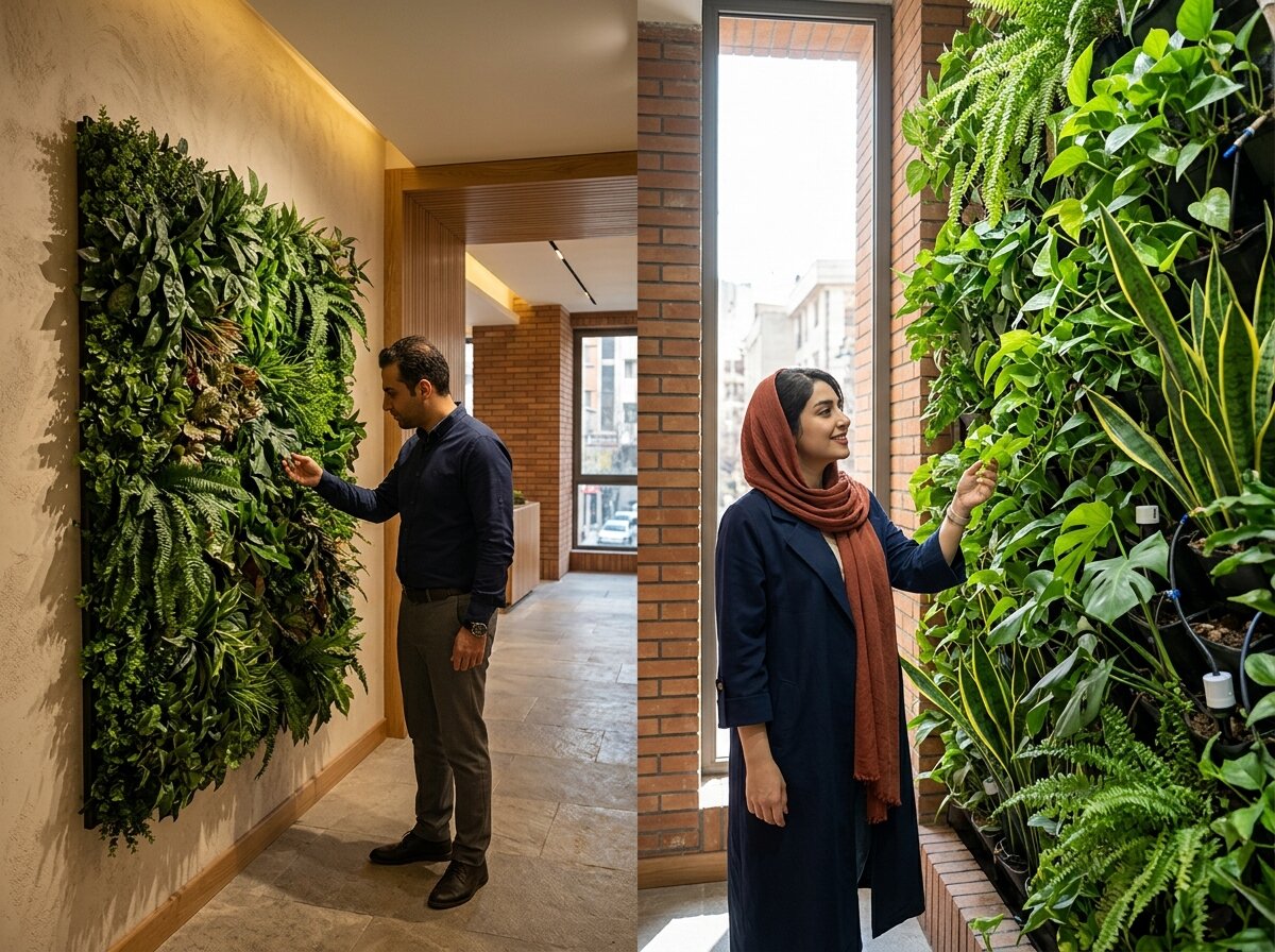 دیوار سبز طبیعی اجراشده در فضای داخلی