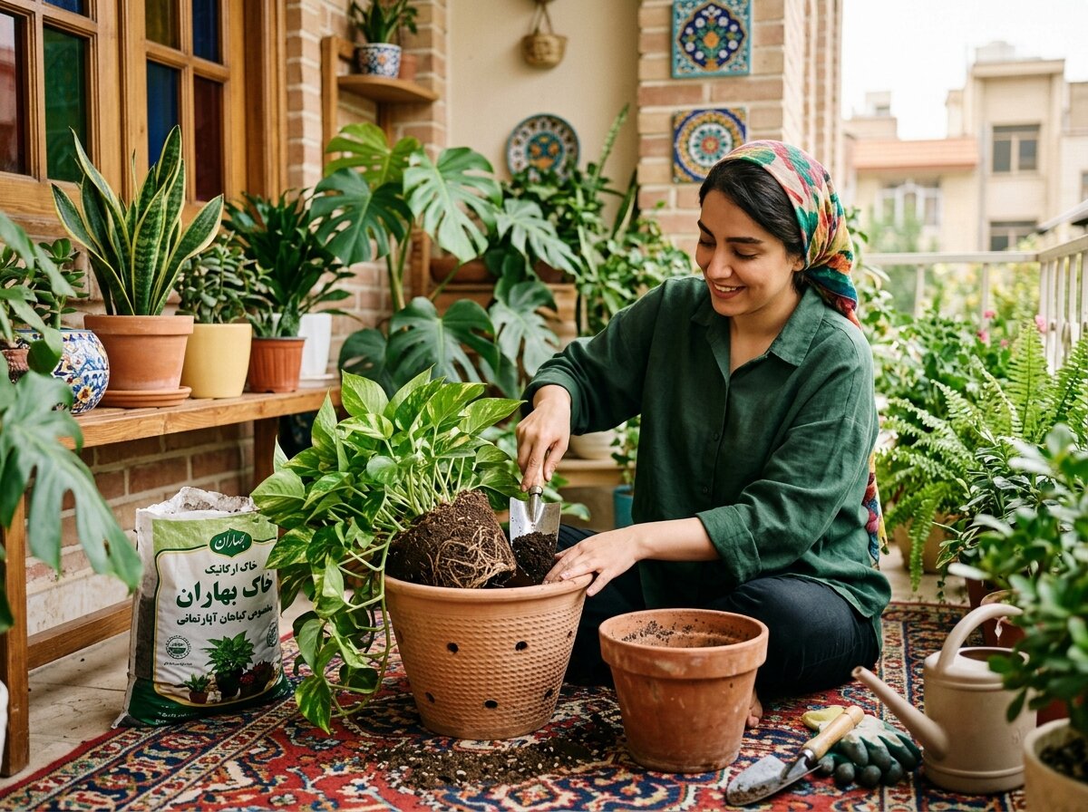 تعویض خاک و گلدان گیاه آپارتمانی