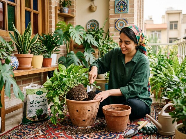 تعویض خاک و گلدان گیاه آپارتمانی